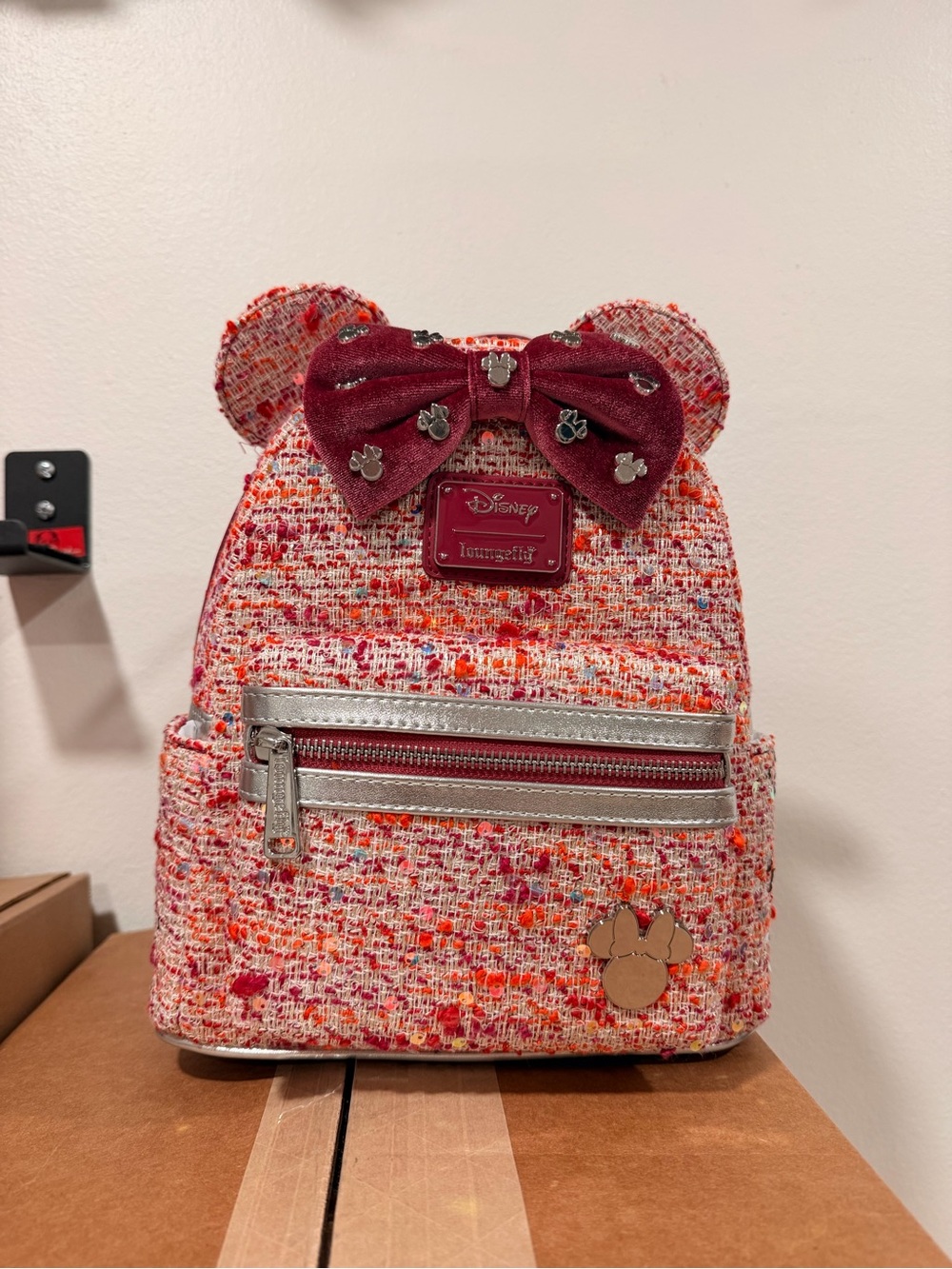 Loungefly Pink Boucle Fabric Minnie Mouse Mini Backpack
